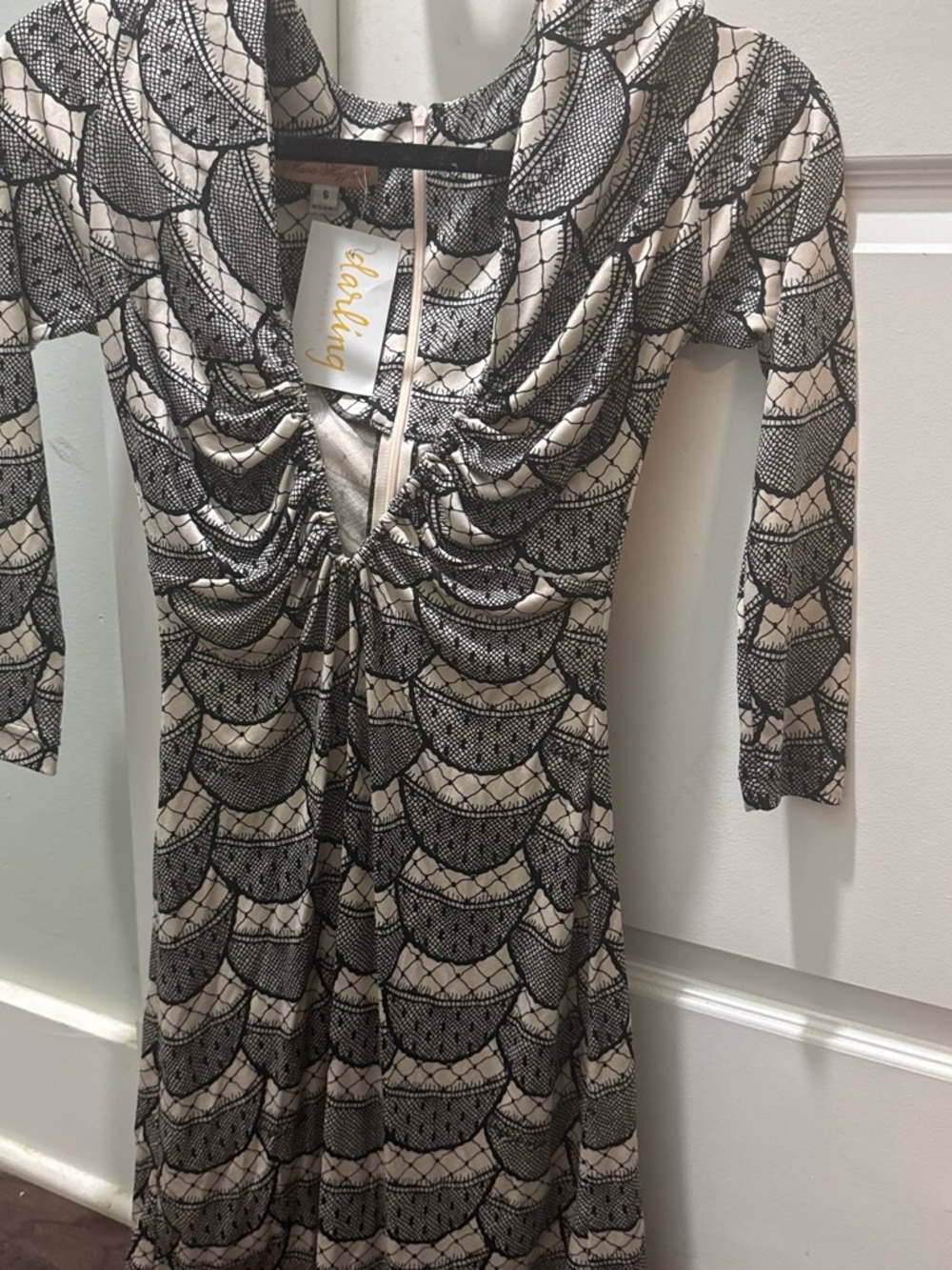 Mara Hoffman Black and Cream Twist-Front Long Sleeve Dress